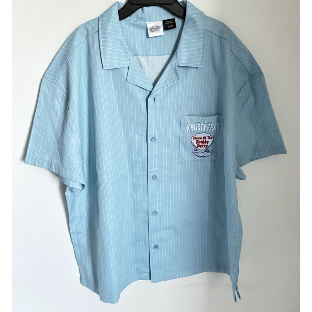SpongeBob SquarePants The Krusty Krab Button Up Camp Shirt Adult Large Blue